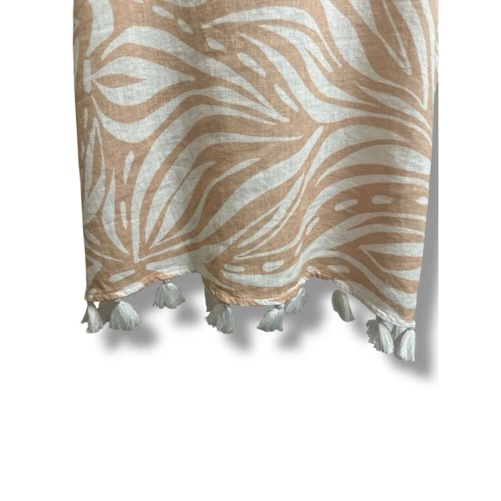 Rachel Zoe Women's L Boho Tan and Cream Zebra Print Linen Cover-Up with Tassels
